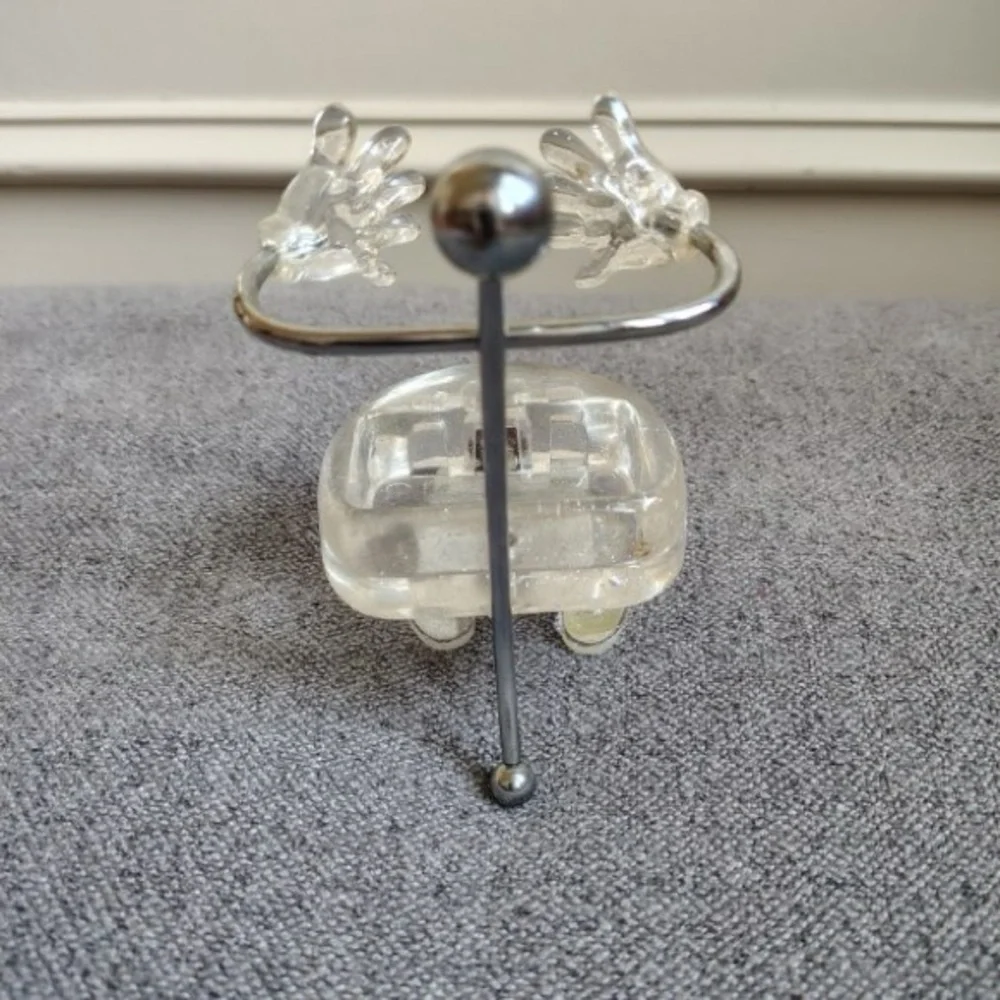 Vtg Lucite MCM Ring Jewelry Holder Hand Feet Glitter Chrome Stand Funky 70s